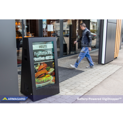 Bærbar DigiStopper i brug uden for en restaurant.