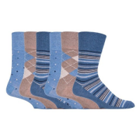 Blau und braun gemusterte Socken vom Hersteller bequemer Socken.