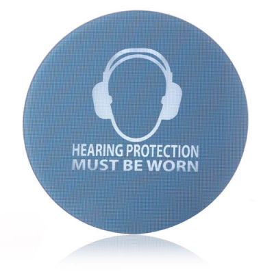 Hearing protection sign for factories and industrial settings.