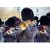 una banda de marcha toca instrumentos de la banda de marcha