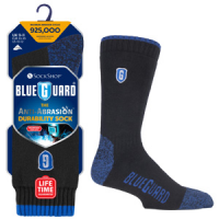 Kaus kaki workwear biru dan hitam Blueguard dengan satu kaus kaki dikemas dan sepasang dalam kemasan asli